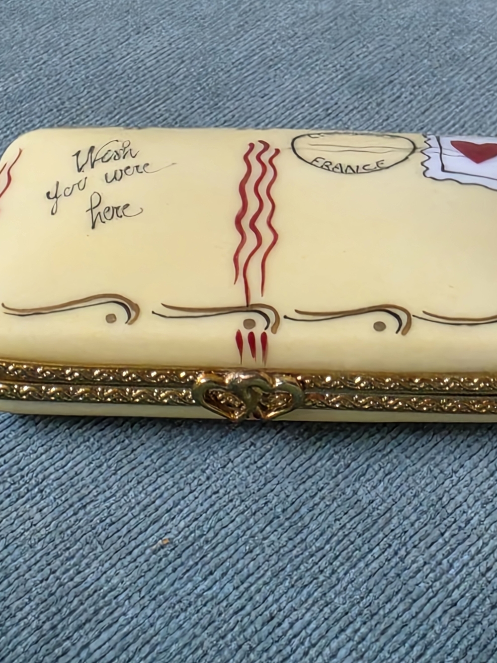 Limoges Hand Painted ROCHARD Porcelain Trinket Box Love Letter Wish You Were Her